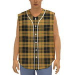 Black And Yellow Tartan Pattern Print Sleeveless Baseball Jersey