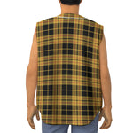 Black And Yellow Tartan Pattern Print Sleeveless Baseball Jersey