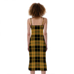 Black And Yellow Tartan Pattern Print Slim Fit Midi Cami Dress