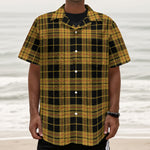 Black And Yellow Tartan Pattern Print Textured Short Sleeve Shirt