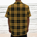 Black And Yellow Tartan Pattern Print Textured Short Sleeve Shirt