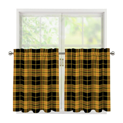 Black And Yellow Tartan Pattern Print Tier Curtains
