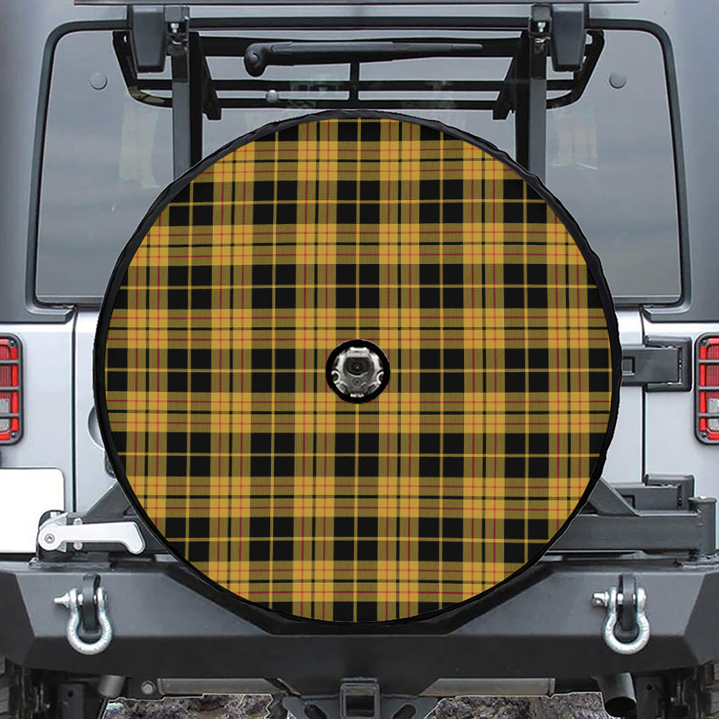 Black And Yellow Tartan Pattern Print Tire Cover With Camera Hole