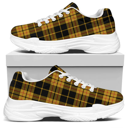 Black And Yellow Tartan Pattern Print White Chunky Shoes