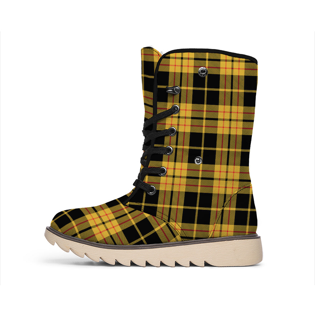 Black And Yellow Tartan Pattern Print Winter Boots