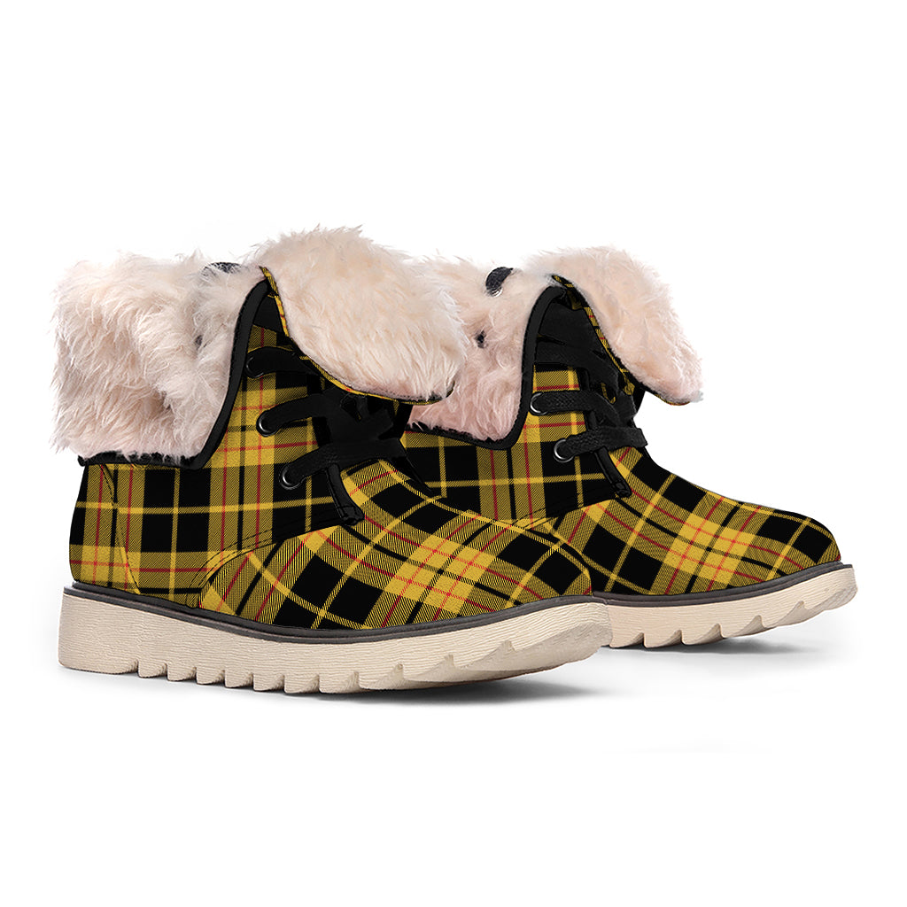 Black And Yellow Tartan Pattern Print Winter Boots