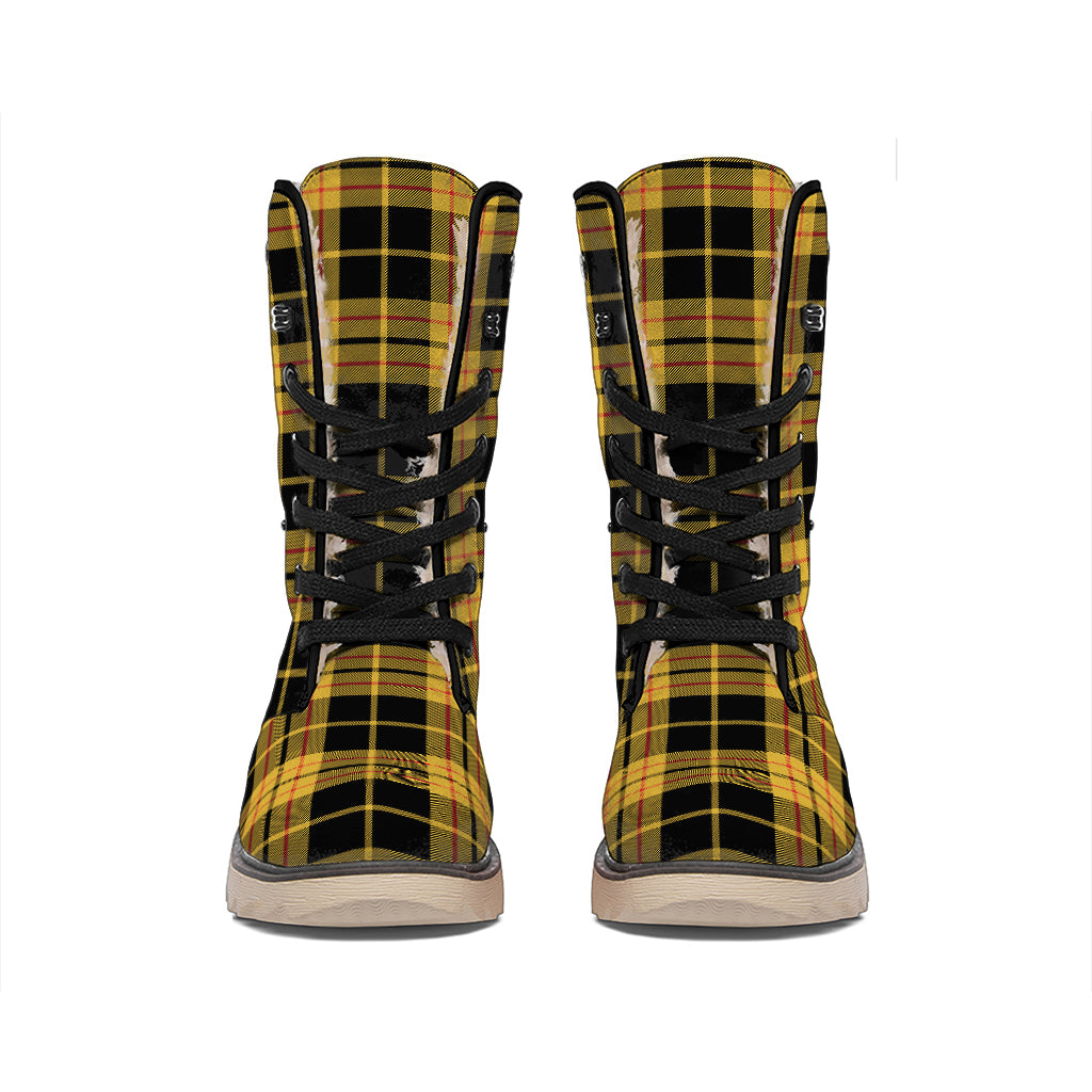 Black And Yellow Tartan Pattern Print Winter Boots