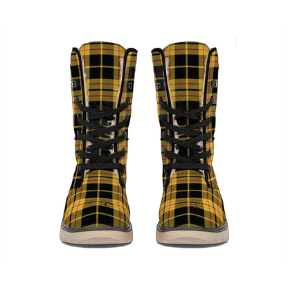 Black And Yellow Tartan Pattern Print Winter Boots