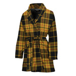 Black And Yellow Tartan Pattern Print Women's Bathrobe