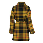 Black And Yellow Tartan Pattern Print Women's Bathrobe