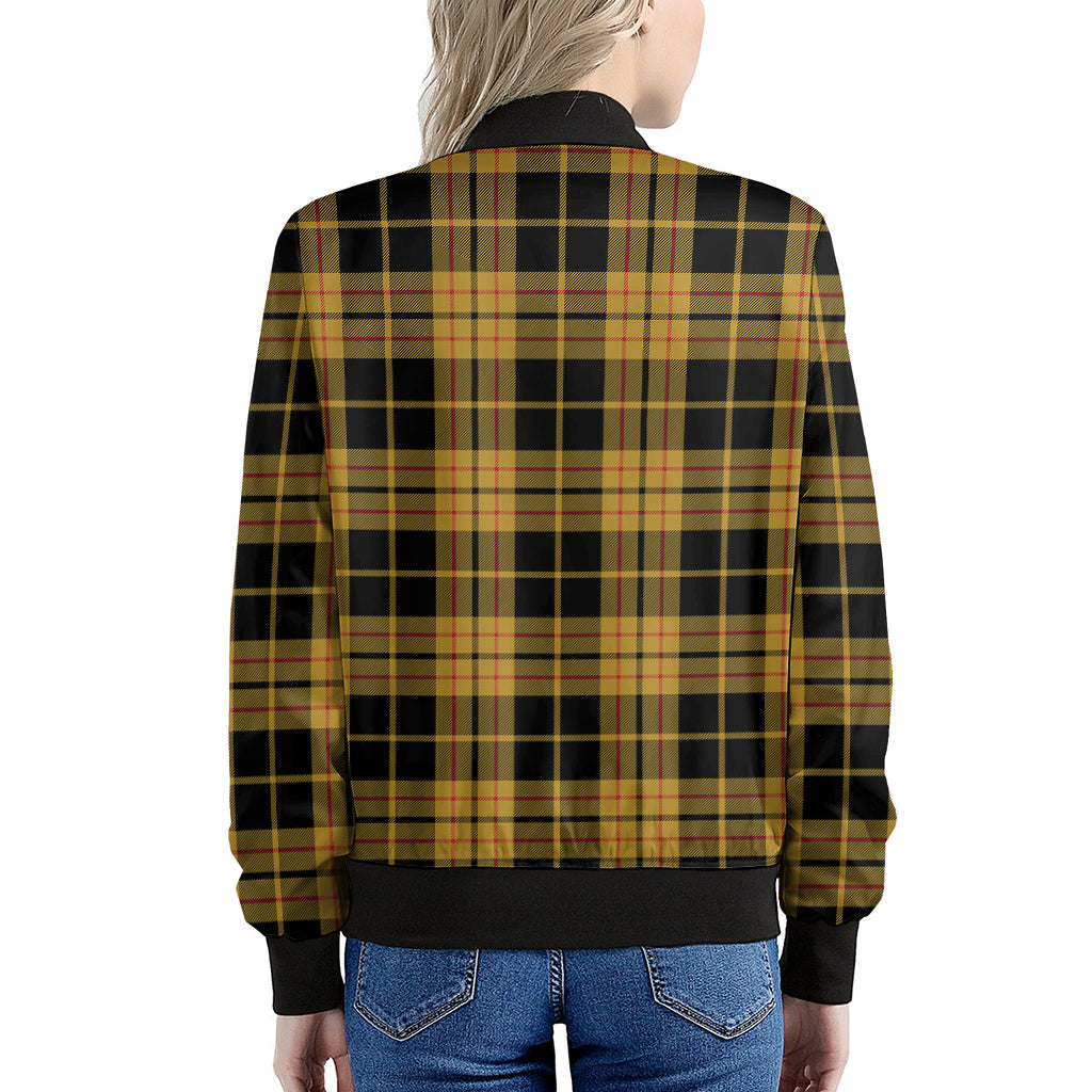 Black And Yellow Tartan Pattern Print Women's Bomber Jacket