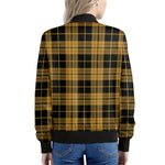 Black And Yellow Tartan Pattern Print Women's Bomber Jacket