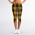 Black And Yellow Tartan Pattern Print Women's Capri Leggings