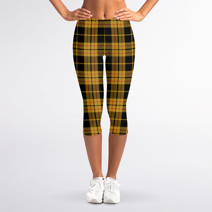 Black And Yellow Tartan Pattern Print Women's Capri Leggings