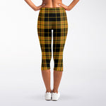 Black And Yellow Tartan Pattern Print Women's Capri Leggings