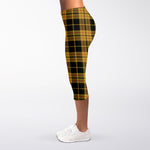 Black And Yellow Tartan Pattern Print Women's Capri Leggings