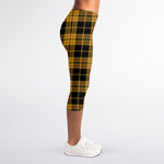 Black And Yellow Tartan Pattern Print Women's Capri Leggings