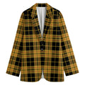 Black And Yellow Tartan Pattern Print Women's Cotton Blazer