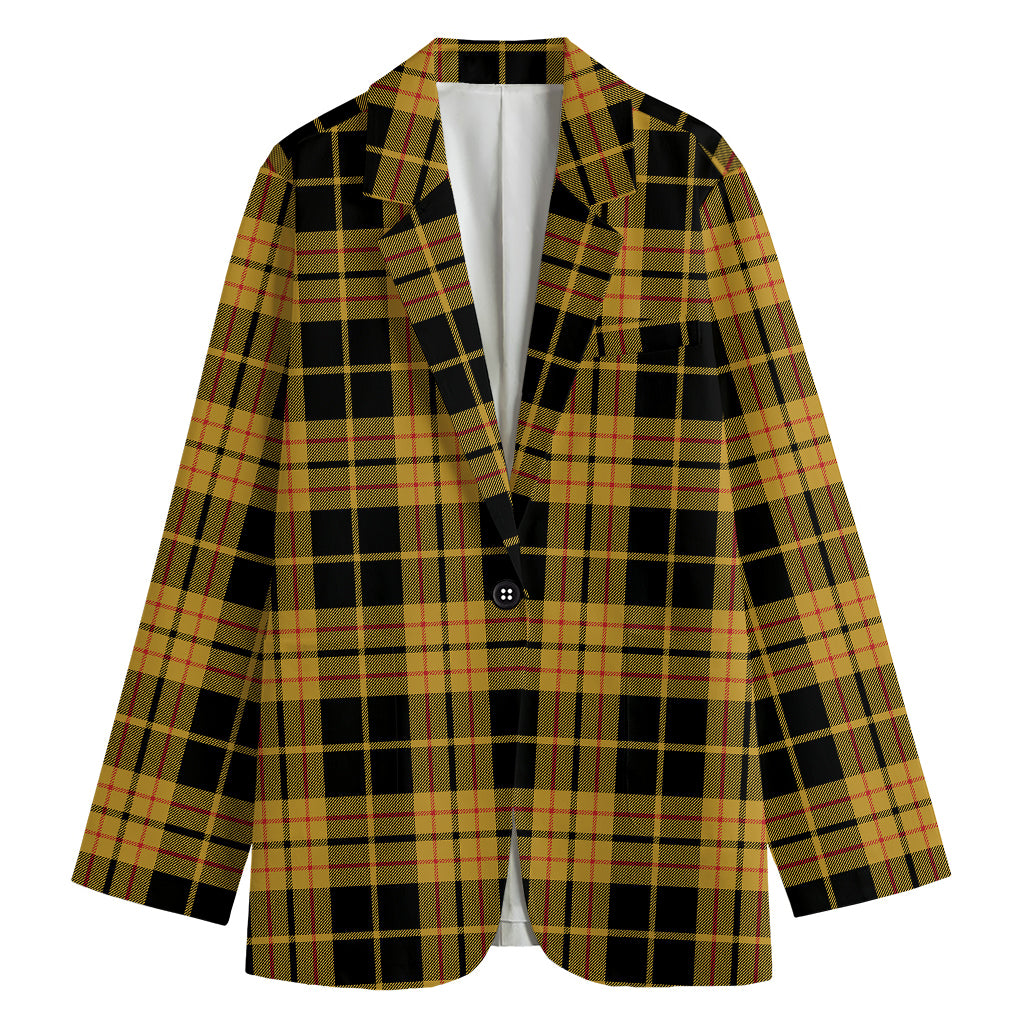 Black And Yellow Tartan Pattern Print Women's Cotton Blazer