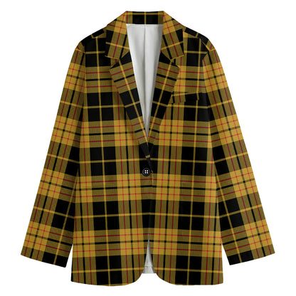 Black And Yellow Tartan Pattern Print Women's Cotton Blazer