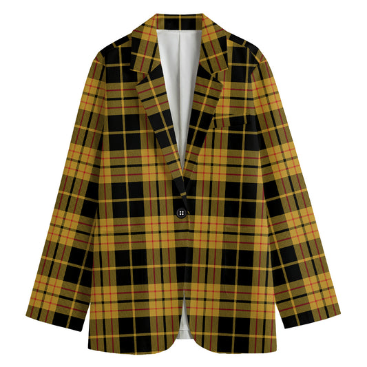 Black And Yellow Tartan Pattern Print Women's Cotton Blazer