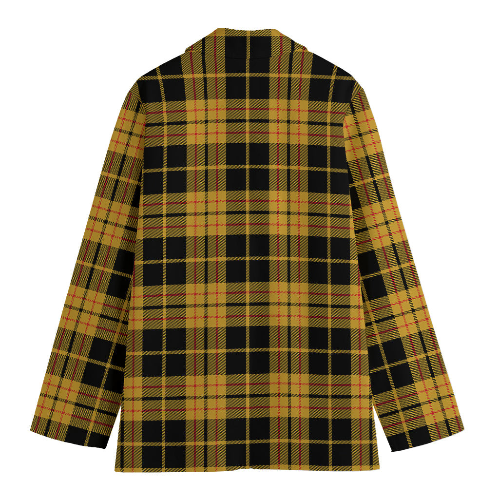 Black And Yellow Tartan Pattern Print Women's Cotton Blazer