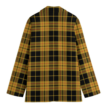 Black And Yellow Tartan Pattern Print Women's Cotton Blazer