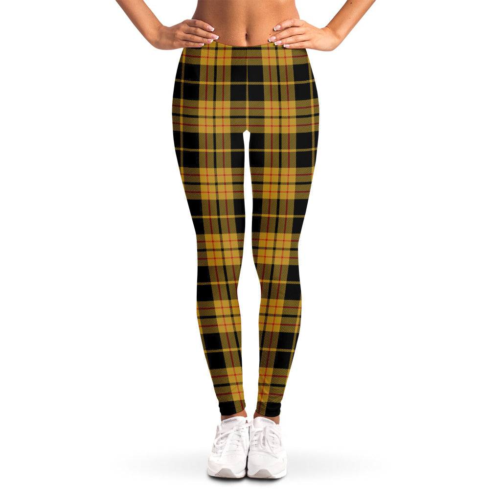Black And Yellow Tartan Pattern Print Women's Leggings