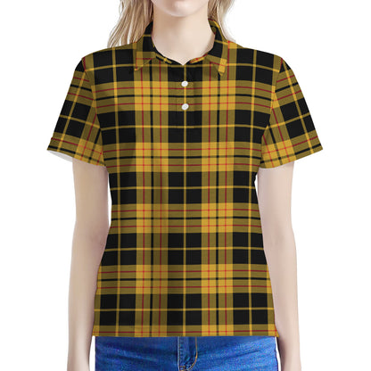 Black And Yellow Tartan Pattern Print Women's Polo Shirt