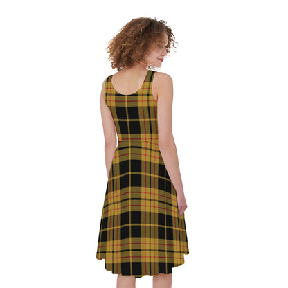 Black And Yellow Tartan Pattern Print Women's Sleeveless Dress