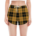 Black And Yellow Tartan Pattern Print Women's Split Running Shorts