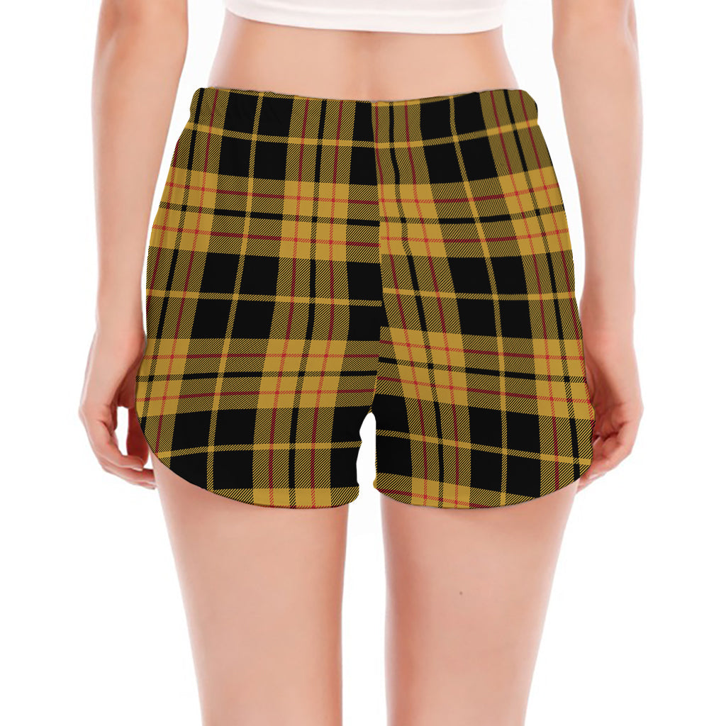 Black And Yellow Tartan Pattern Print Women's Split Running Shorts