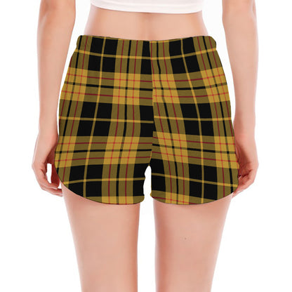 Black And Yellow Tartan Pattern Print Women's Split Running Shorts