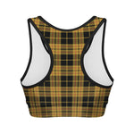 Black And Yellow Tartan Pattern Print Women's Sports Bra