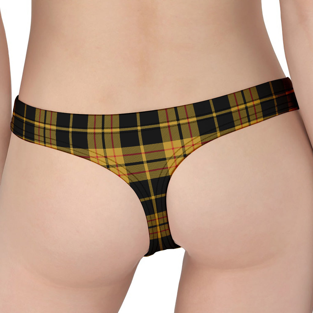 Black And Yellow Tartan Pattern Print Women's Thong