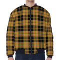 Black And Yellow Tartan Pattern Print Zip Sleeve Bomber Jacket