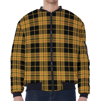 Black And Yellow Tartan Pattern Print Zip Sleeve Bomber Jacket
