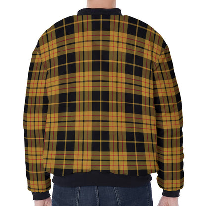 Black And Yellow Tartan Pattern Print Zip Sleeve Bomber Jacket