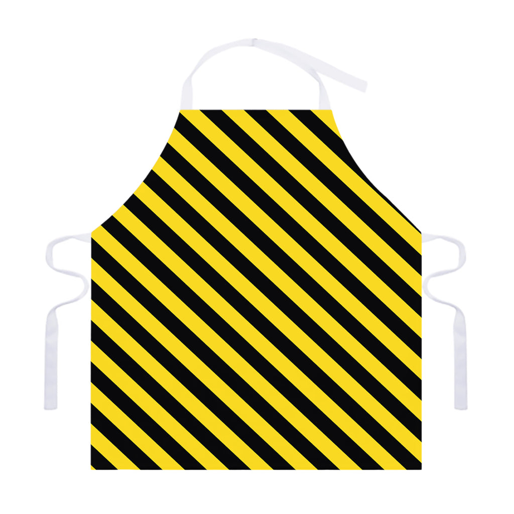 Black And Yellow Warning Striped Print Adjustable Apron