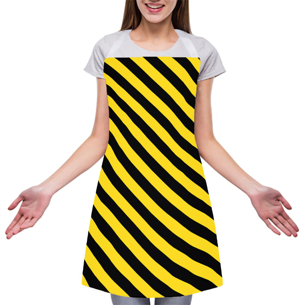 Black And Yellow Warning Striped Print Adjustable Apron