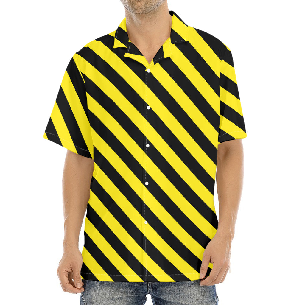 Black And Yellow Warning Striped Print Aloha Shirt