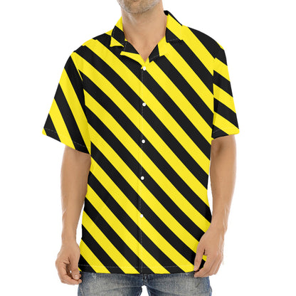 Black And Yellow Warning Striped Print Aloha Shirt