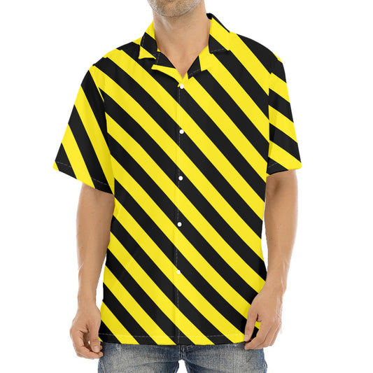 Black And Yellow Warning Striped Print Aloha Shirt