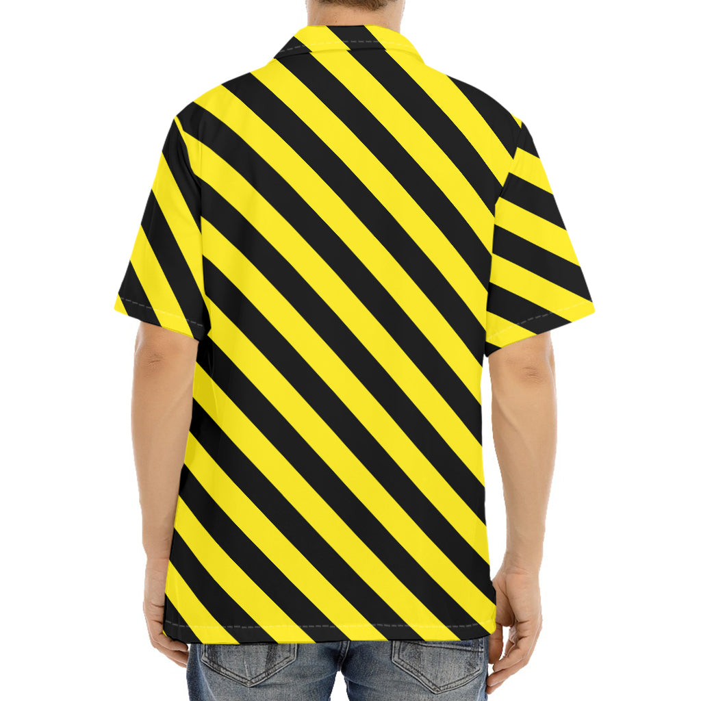 Black And Yellow Warning Striped Print Aloha Shirt