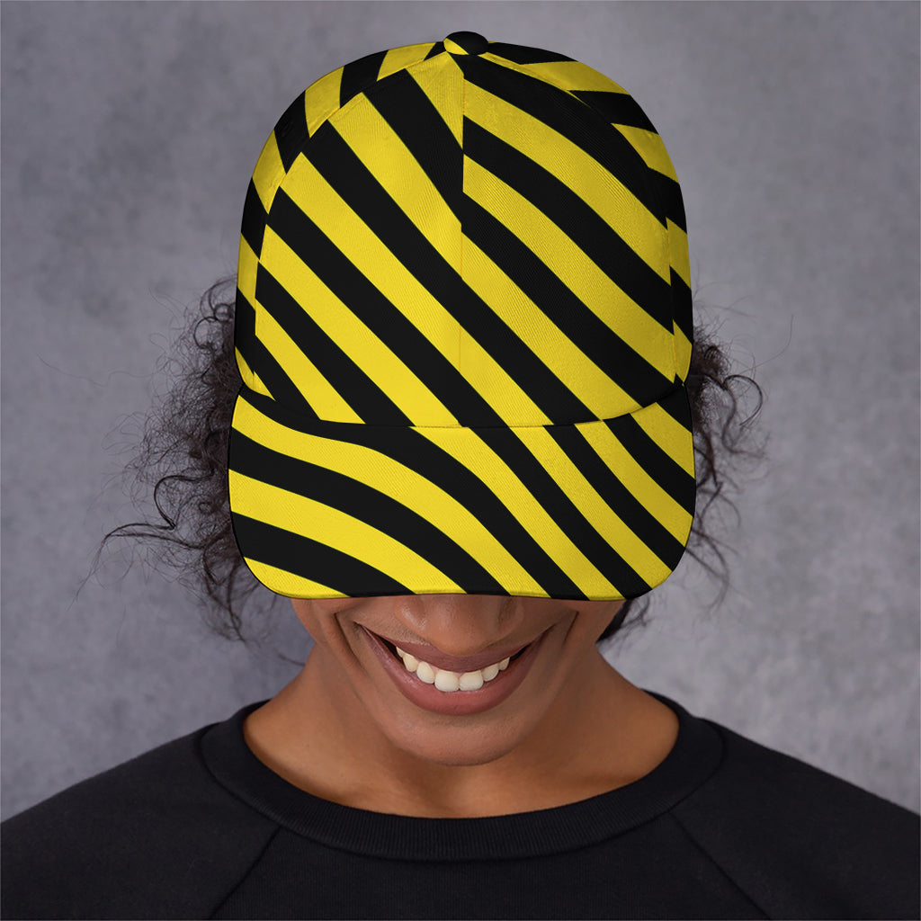 Black And Yellow Warning Striped Print Baseball Cap