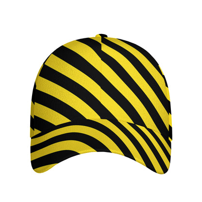 Black And Yellow Warning Striped Print Baseball Cap