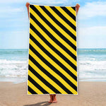 Black And Yellow Warning Striped Print Beach Towel