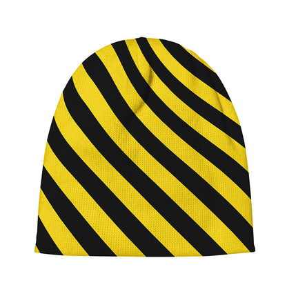 Black And Yellow Warning Striped Print Beanie