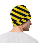Black And Yellow Warning Striped Print Beanie