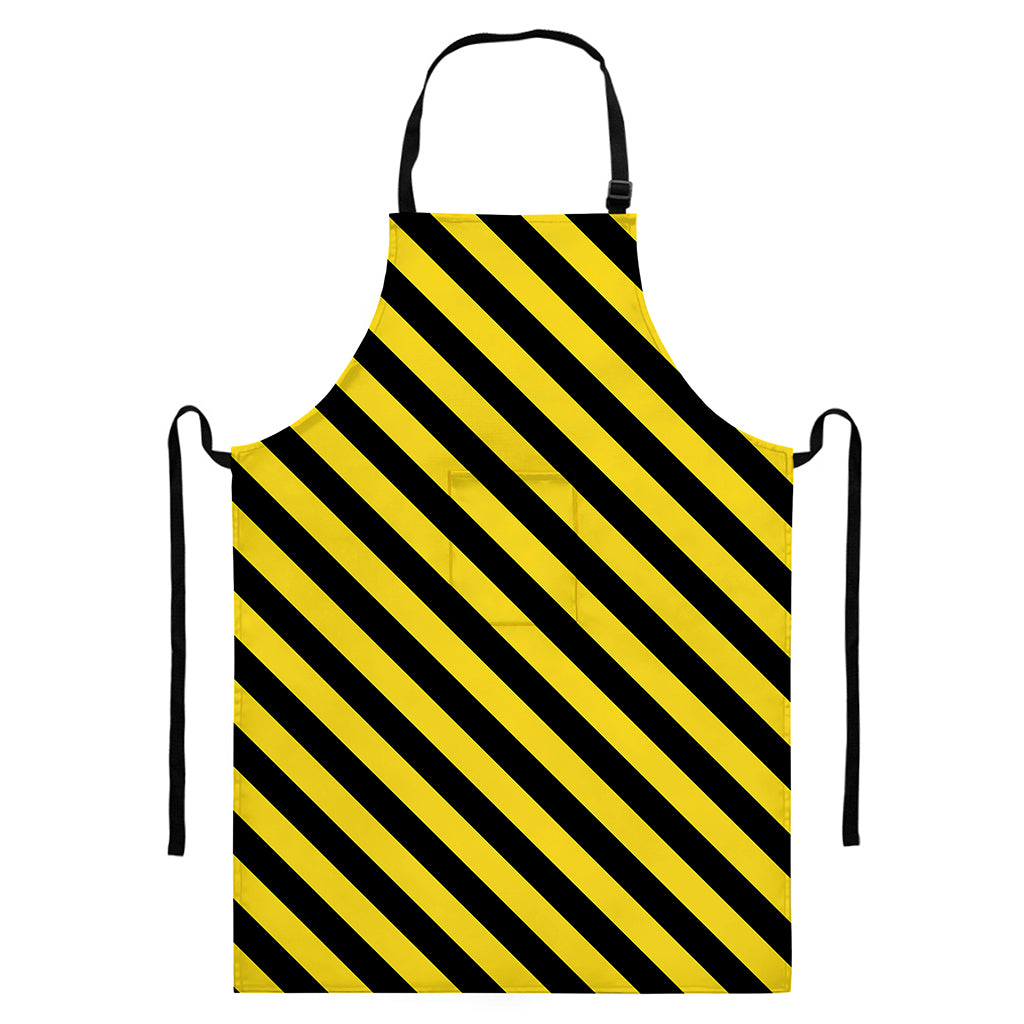 Black And Yellow Warning Striped Print Bib Apron With Pocket